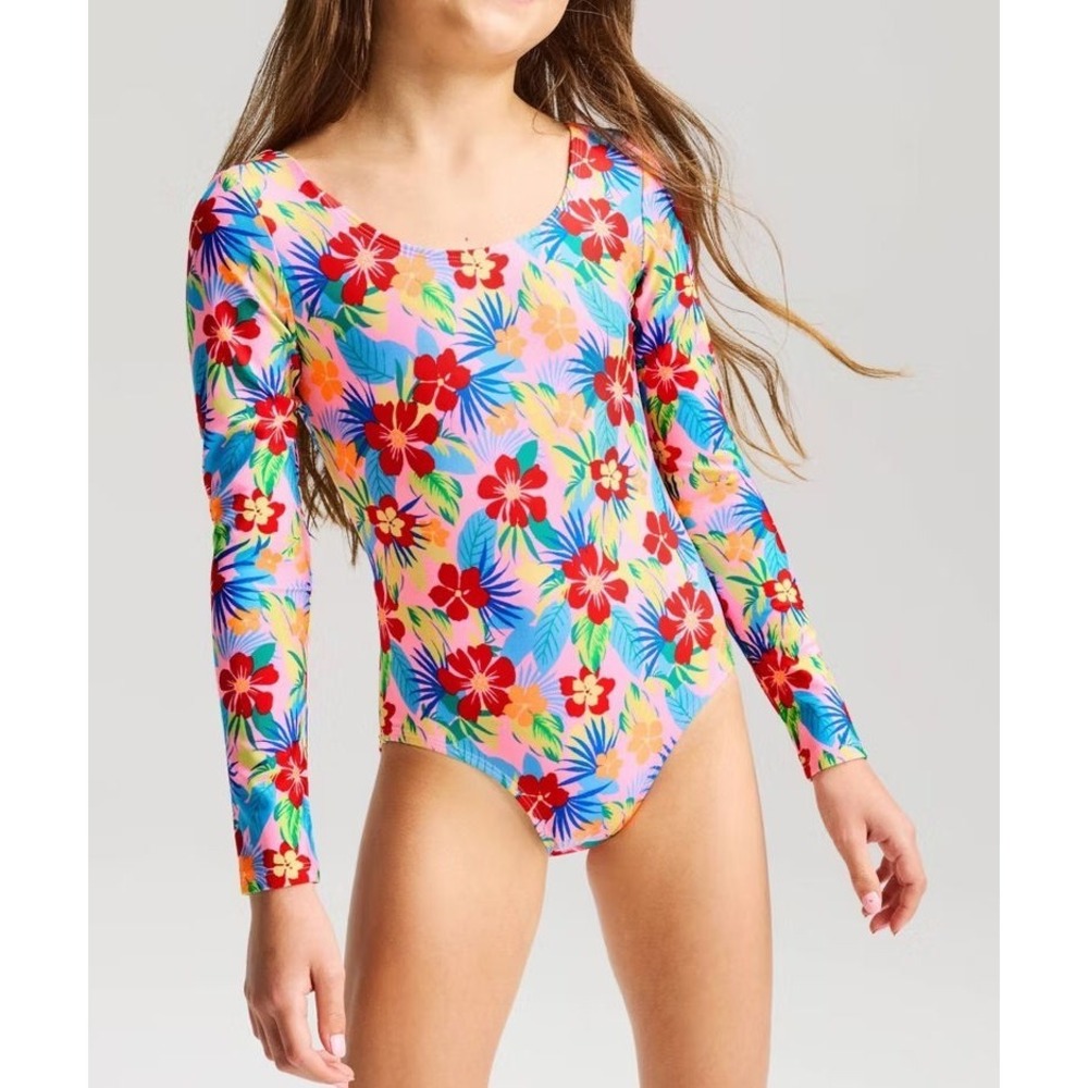 Cat & Jack Girl's Coastal Garden 1pc Swimsuit - Pink Floral Tropical - XL (14)